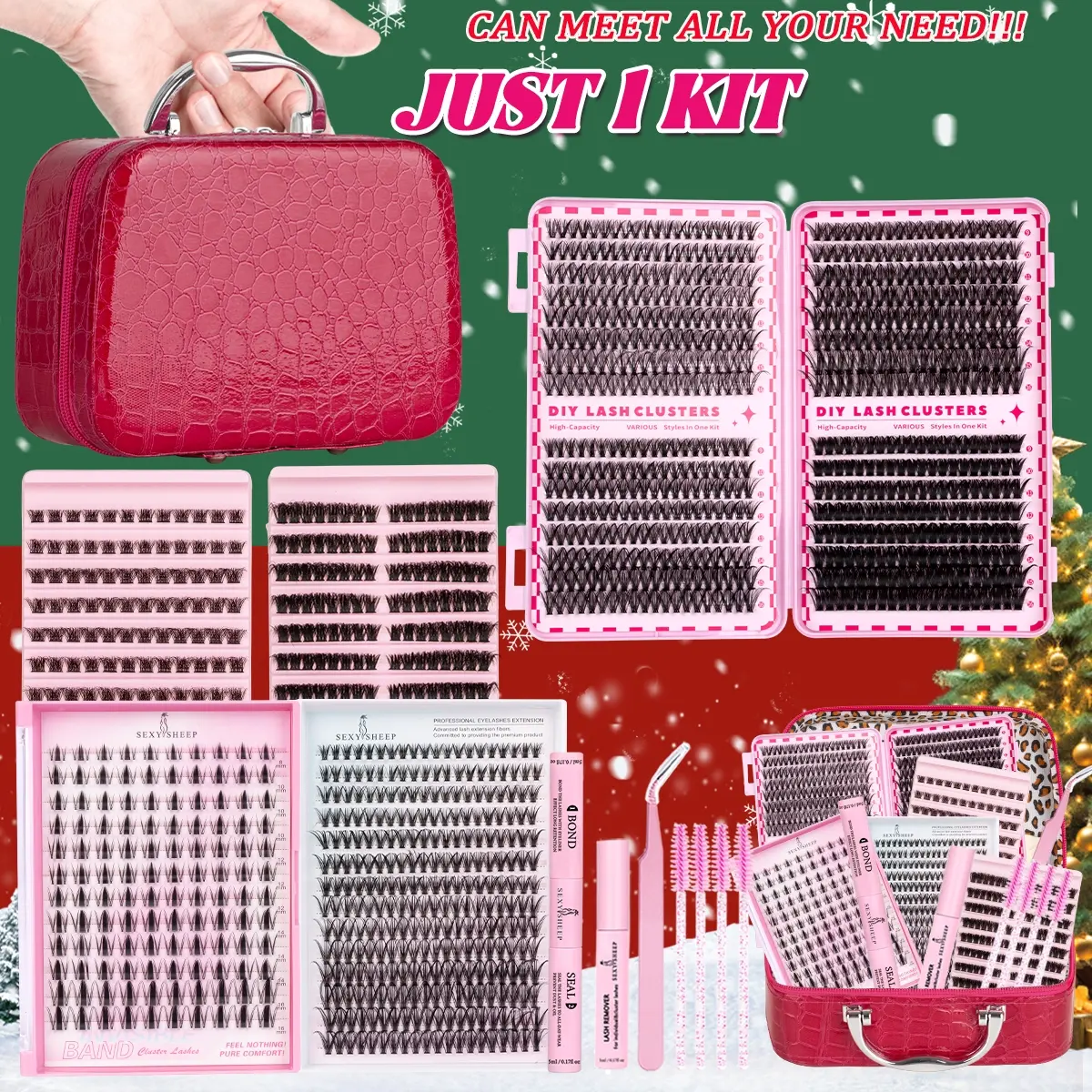 Cluster Lash Extension Kit, Eyelash Extensions, Includes Fluffy Lash Clusters 30D 60D 80D Natural + 100D Extra Volume+Manga Lash, Soft & Lightweight, Comes with Glue, Tweezers & Brush, Easy DIY at Home, DIY Volumized False Eyelashes