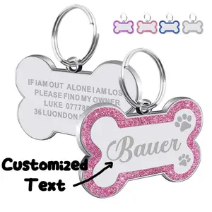 Custom Dog Tags Pendant Personalised Cat Dog Puppy Pet ID Name Pendants Collar Tag Pendant Pet Accessories Bone Glitter Pendant Perfect Gift For Your Pet Ornamental Sequins Stylish Contracted Cute Cuties Fashion Colorful Unique Multicolor Zinc Alloy