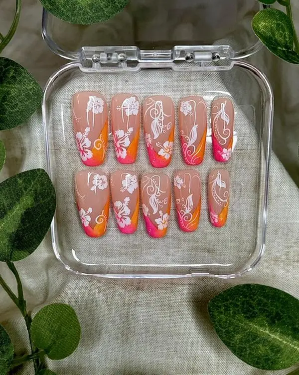 Floral Press-on Nails, Reusable Nail Art