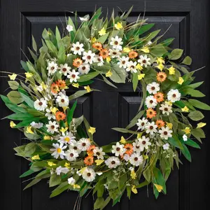 Egolot 24 Inch All Seasons Greenery Wreath Eucalyptus Olive Leaves Floral for Front Door Indoor Outdoor All Seasons Everyday Decor Flower Design Decoration