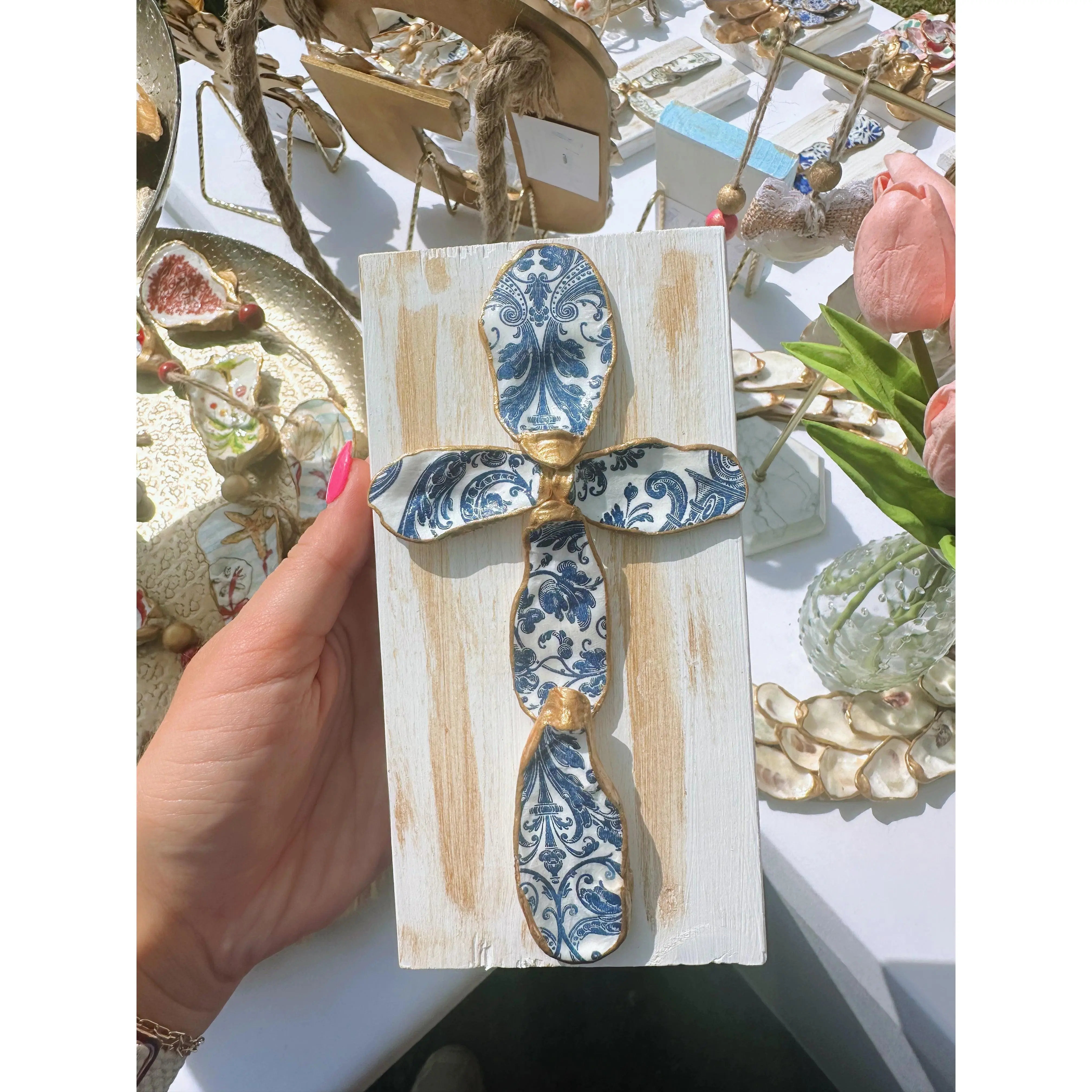 Medium Navy Blue Patterned Cross