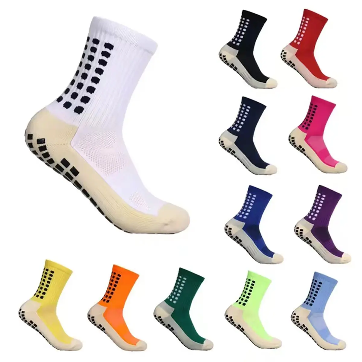 Athletic Grip Socks for Men, Women & Youth, Color Block Nylon Compression Sports Socks with Anti-Slip Cushioned Sole for Soccer & Running, Soccer Style Sports Socks