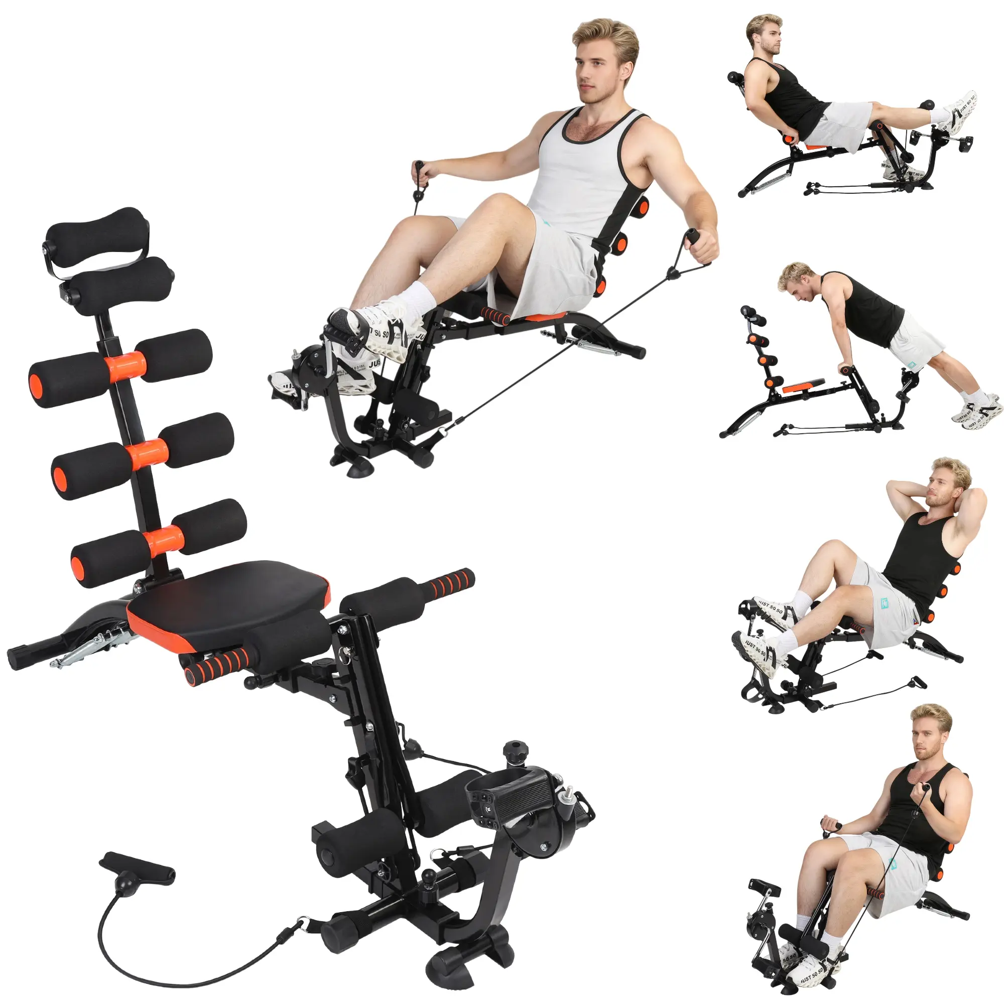 Adjustable Ab Crunch Machine, Riding function All-in-One Abdominal Exercise Bench, Multi-Functional Cycling Bike exercise function Core Fitness Trainer for Home Gym, Full Body Strength Training Equipment Legs & Arms