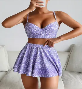 WF-2025Hot Selling Women's 2 Piece Bathing Suit Floral Print High Waisted Scoop Neck Cute Bikini Set Beachwear