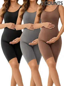 Women's Solid Backless Scoop Neck Maternity Romper, Pregnancy Bodysuit for All Seasons, Tummy Tuck Garment, Prenatal Maternity Clothes for Pregnant Women,  Maternity Clothing, Maternity Outfits