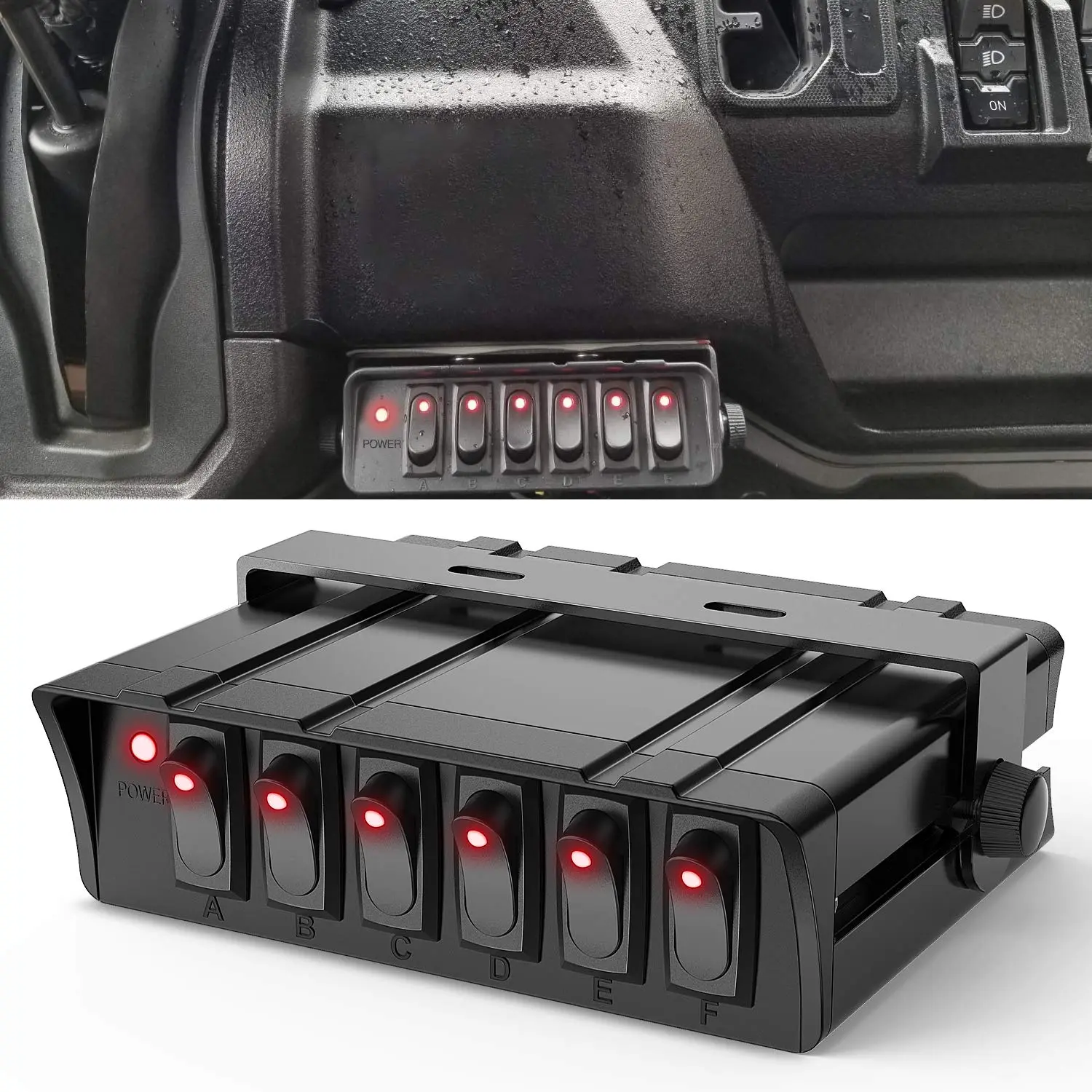 Nilight 6-Gang SPST Metal Switchboard - 12V/24V 20A Waterproof Aluminum Rocker Switch Panel, 60A Max Frost Surface, for Automotive Cars Lighting, LED Lights Installation