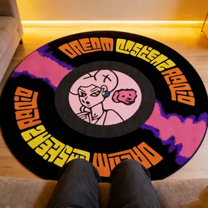 Vinyl Record Round Rug, Dopamine Color, Cool Vintage Personalized Floor Decoration, Game Room/bedroom/living Room/kitchen Universal