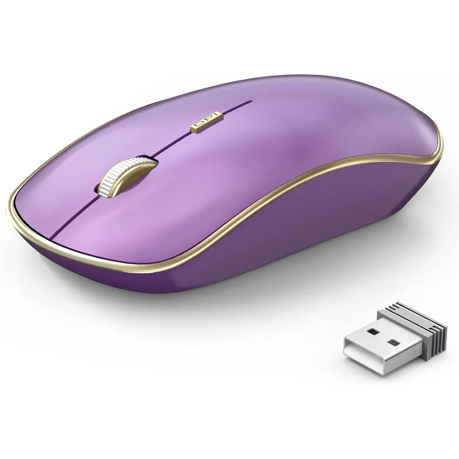 L-HUP015 Silent 2.4G Wireless Mouse - High Precision, Ergonomic, Portable, 5 DPI Levels for Desktop, Laptop (Purple)