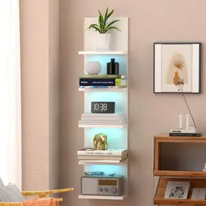 5-Tier Wall Shelf Unit with RGB Light, Floating Lack Shelf for Wall Storage, Wall Mounted Vertical Display Shelf for Bedroom Living Room , White