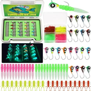 Tungsten Material Ice Fishing Jigs (20pcs/60pcs) – Glow-in-Dark 1/16oz (1.85g) Crappie Lures, Panfish Walleye Gear, Ice Fishing Gift