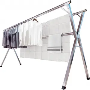 Upgraded 63" Stainless Steel Clothes Drying Rack (2026 Model) - Heavy Duty Foldable Laundry Rack for Bedding & Clothes, Indoor/Outdoor Use with 20 Windproof Hooks