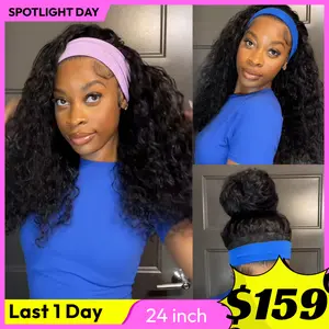 UNice Zero Stress Upgrade Water Wave Headband Wig Human Hair with Drawstring Glueless No Slipping Secure All Day Wigs for Beginners Friendly