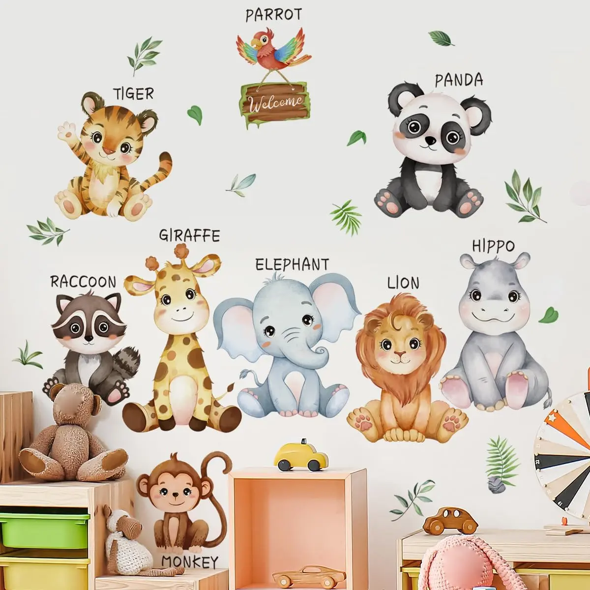 Large Safari  Educational Wall  Jungle  Wall Stickers Lion Panda Giraffe Monkey Tiger Wall Decor Murals for   Room Playroom