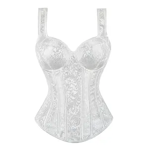 Women's Gothic Jacquard Shoulder Straps Tank Overbust Corset Bustiers Spandex Polyester Floral Lace Sleeveless Basic Minimalist Tops 1569-T1