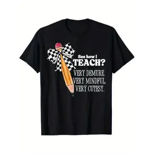Cotton [Cutesy Teacher T-Shirt] 100% Cotton Very Cutesy Teacher Men Women T - Shirt, for Educators, S - XXXL, Black
