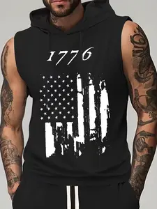 Men's Regular Fit Skull Print Hooded Tank Top, Casual Comfy Breathable Sleeveless Top for Gym Workout Running, Gym Tops, Men's Clothes for All Seasons, Athletic Fashion Activewear