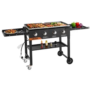 VEVOR 36-Inch 4-Burner Oil-Ready Gas Griddle, Foldable Flat Top with Wheels, 60000 BTU Outdoor Unit with Pulse Ignition for Pan-Frying, BBQ, 36 Inch Griddle