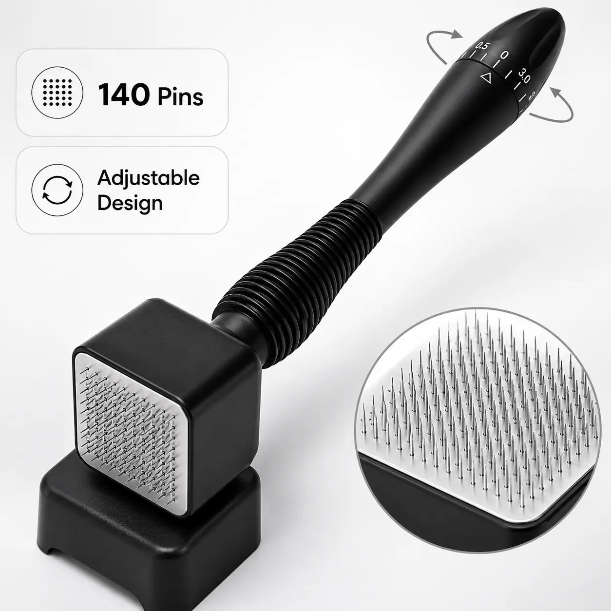 Microneedle Stamp Tool for Face & Scalp, 140 Pin Adjustable Derma Stamp for At-Home Skincare Routine and Beauty Tool Use