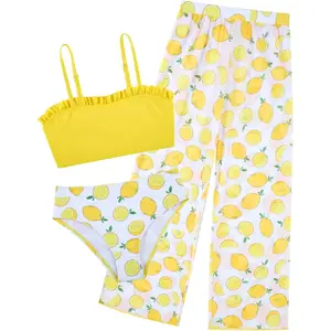 6-16T Girls 3 Pieces Bikini Bathing Suit with Rash Guard Pants Quick Dry Swimwear Cover-Up Sets