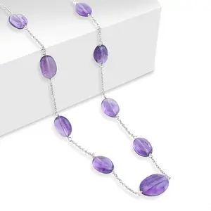 Amethyst 50.00 ctw Beaded Necklace in Rhodium Over Sterling Silver 24 Inches