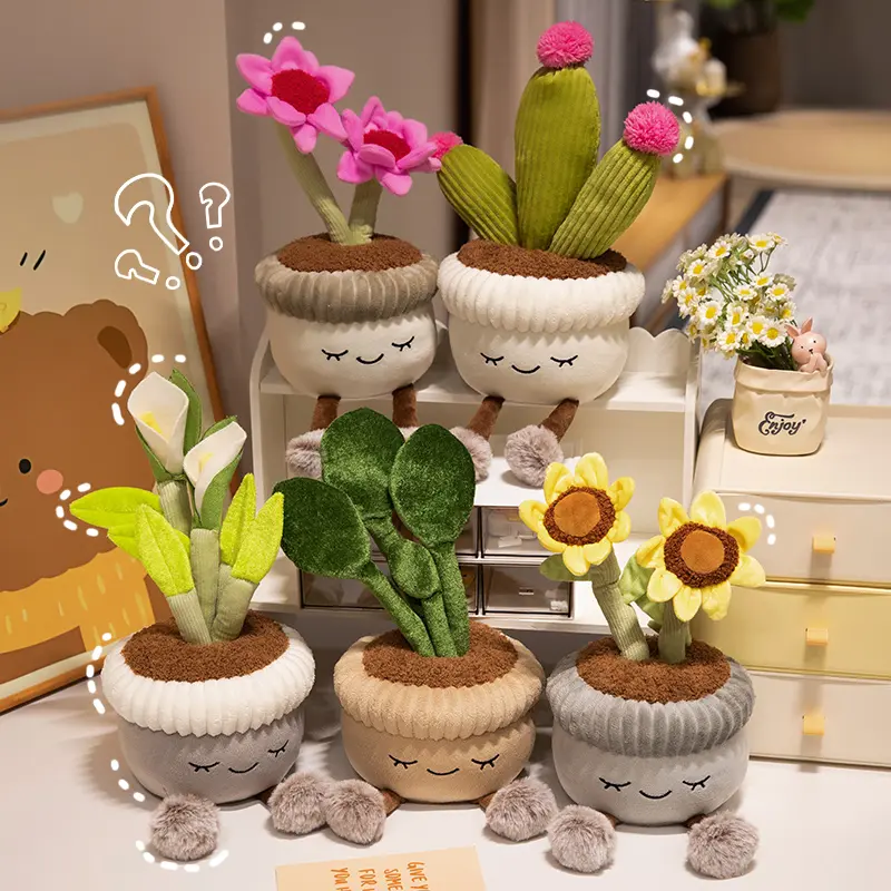 30cm Cute Plush Potted Plant Toy - Cactus, Calla Lily, Sunflower, Blush Pink Flower Stuffed Animal, Weighted Huggable Desk Accessory, Soft Cuddly Gift, Whimsical Home Decor for Plant Lovers & Kids
