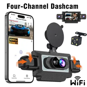 360° 4 Channel Dash Cam, Wifi Car Dashcam, with 1080P Front Rear Left Right Recording, Super Night Vision, All-Round Parking Mode & G-Sensor, Loop Recording, Emergency Lock, Car DVR, Car DVR Camera, Christmas Gift for Car Owners