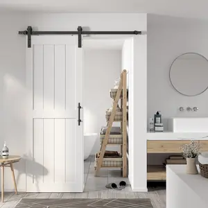 Barn Door 30in./32in./36in./42in./48in./60in./64in./72in./84in./96in. with Sliding Hardware Kit, Water-Proof PVC Surface, White/Gray