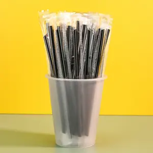 Food Grade Black Boba Straws, Disposable Thick PET Straws for Cold Drinks, Individually Wrapped Large Straws for Bubble Tea Coffee – For Café Restaurant Home Use Gift