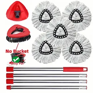 Spin Mop Replacement Heads Set for O-Cedar EasyWring 1-Tank System 4 Microfiber Heads 30-58" Handle Scrub Brush Base Combo Lightweight Stainless Steel