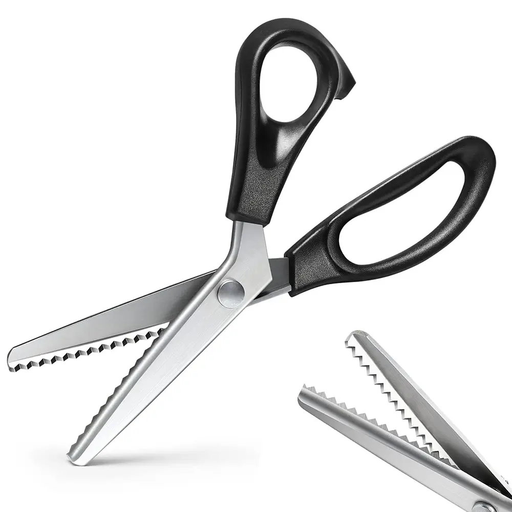 Premium Stainless Steel Body Pinking Shears - Zigzag Serrated Decorative Edge Fabric Scissors, Portable Crafting Sewing Tools for Dressmaking, Lace Craft (Shears Fabric Rolls Pinking Accessory)