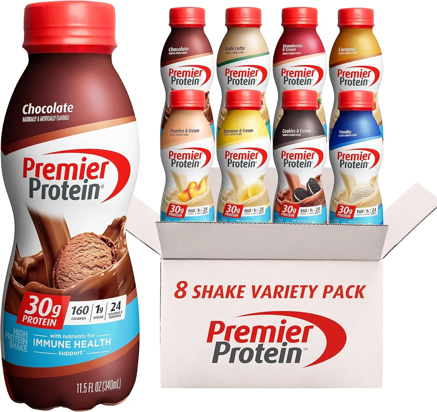 Premier Protein Shake, 8 Flavor Variety Pack, 30g Protein, No Added Sugar, 24 Vitamins & Minerals to Support Immune Health, 11 fl oz, 8 Pack (Packaging May Vary)