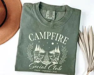 Comfort Colors Campfire Social Club Shirt, Fires Friends Fun Tee, Cozy Camping Graphic Shirt, Outdoor Hangout Top, Unisex Tee