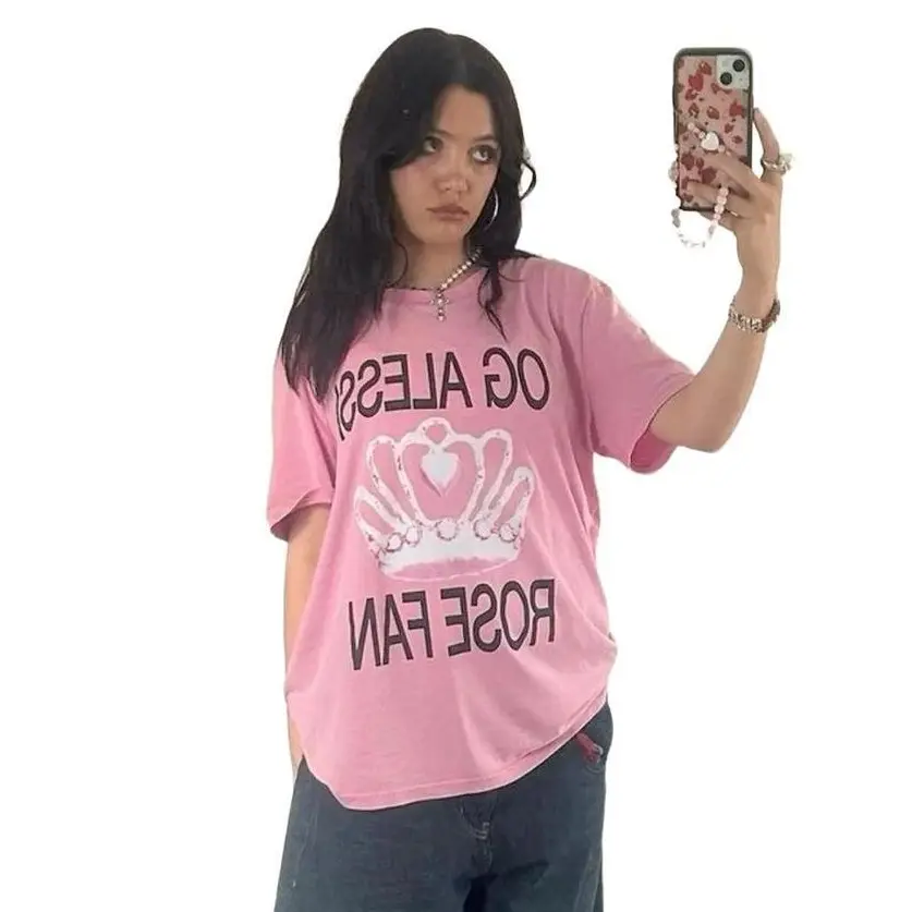 OG Alessi Rose Fan T-Shirt, Pink Crown Graphic Tee, Y2K Girly Aesthetic Shirt, Cute Fan Merch Top, Womenswear Cotton Shirt