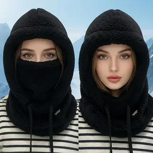 2-pack Upgraded Thickened Balaclava Hats, Outdoor Plush Face Mask Hats - Elastic Drawstring, Warm for Cycling, Skiing, and Outdoor Sports, Unisex, Solid Color Soft Thick Plush for Warmth, All-in-one Windproof Mask and Scarf Hat, Outdoor Casual Hat