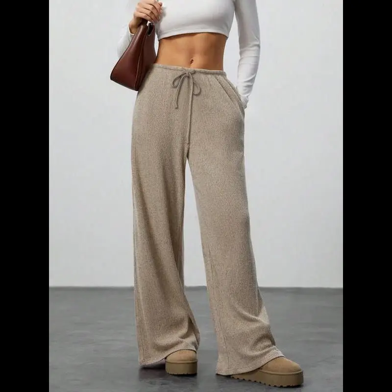 Plus Size High-Waist Comfortable Wide-Leg Plain Fabric Joggers - Relaxed Fit, Full Length, All Seasons, 2XL-3XL Universal Bottoms for Daily Relaxation, Athleisure Wear, Casual
