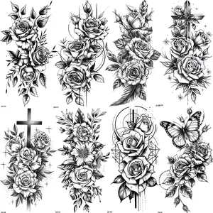 8 Pcs Floral Temporary Tattoo Stickers, Waterproof Rose Cross Butterfly Designs, Perfect for Women's Parties Music Festivals Events, Fake Tattoos