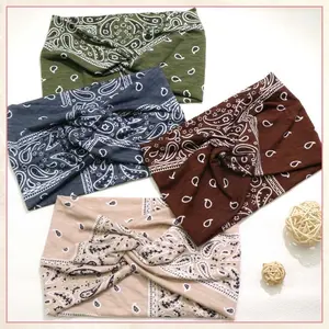 Boho Bandana Headband For Women 4pcs Wide Knotted Turban Head Wraps Cute Scarf Hairband Paisley Fashion Hair Wrap Bands Workout Accessories 4 Pack