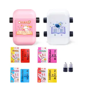 Math Roller Stamp with 4 Set Math Flash Cards, Addition Subtraction Multiplication Division Teaching Stamps, 2 in 1 Smart Math Roller Stamps Math Practice Tools Within 100 for Preschool Kindergarten School Supplies Math Logic Skills Number Combinations