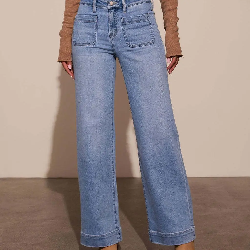 Maoumous 2025 Spring New High Waist Straight Jeans Women's Slim Wide Leg Retro Temperament Trousers Womenswear Bottom kawaii  jeans Pants Denim