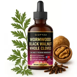 Black Walnut & Wormwood Herbal Tincture - Berry Flavored Supplement, 11-in-1 Formula with Whole Cloves, Berberine, 8 Additional Botanicals, 2 fl oz (1-Month Supply)