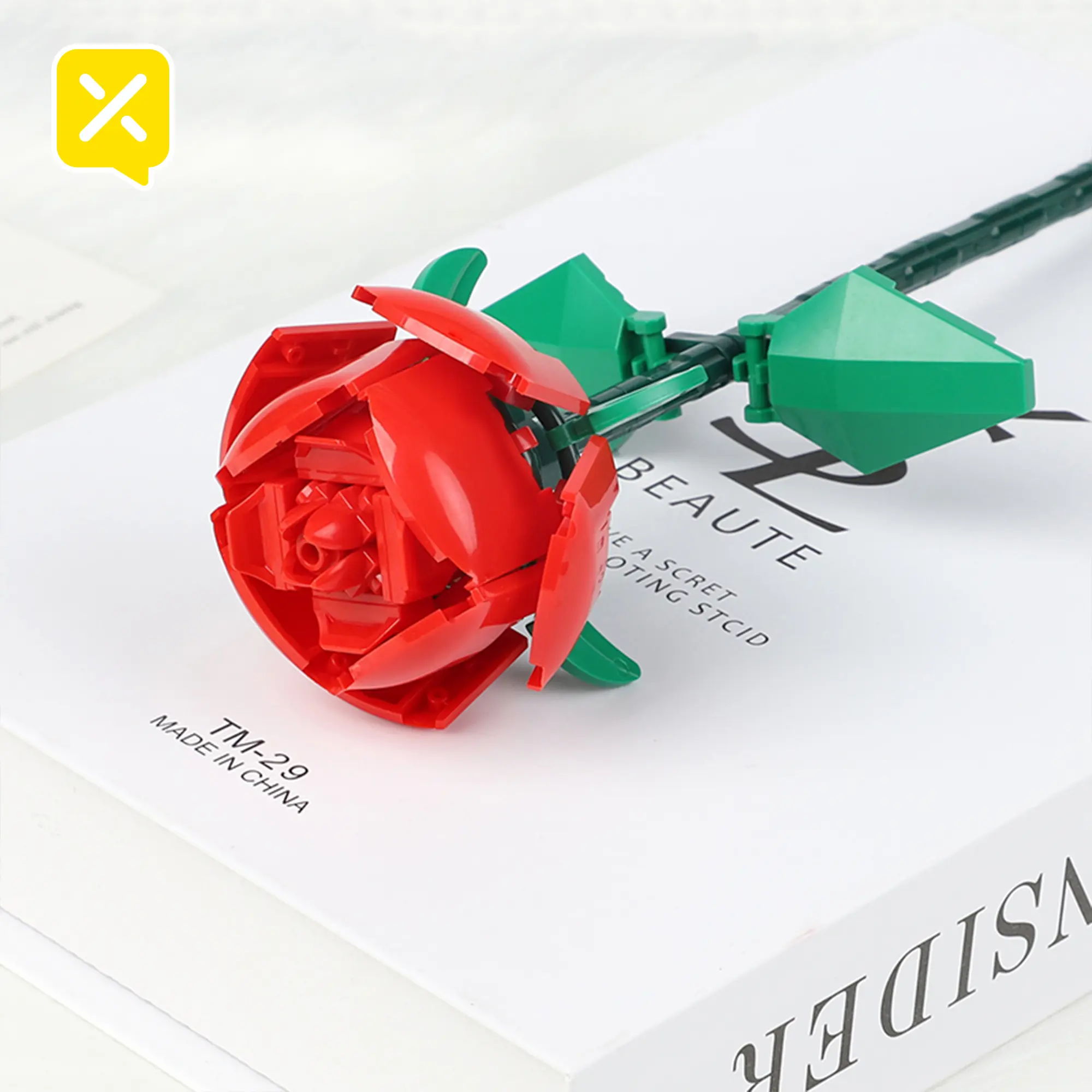 Botanical Rose Building Blocks Kit – Build Your Own Single Faux Rose, Everlasting Flower Desk Decor & Romantic Gift for Her, Wife, Mom, Girlfriend, Girls (1 Rose)