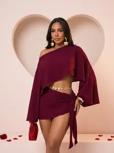 Women's Summer Holiday Asymmetrical Neck Top and Stylish Bodycon Skirt Set, Breathable Beachwear for Casual Vacations