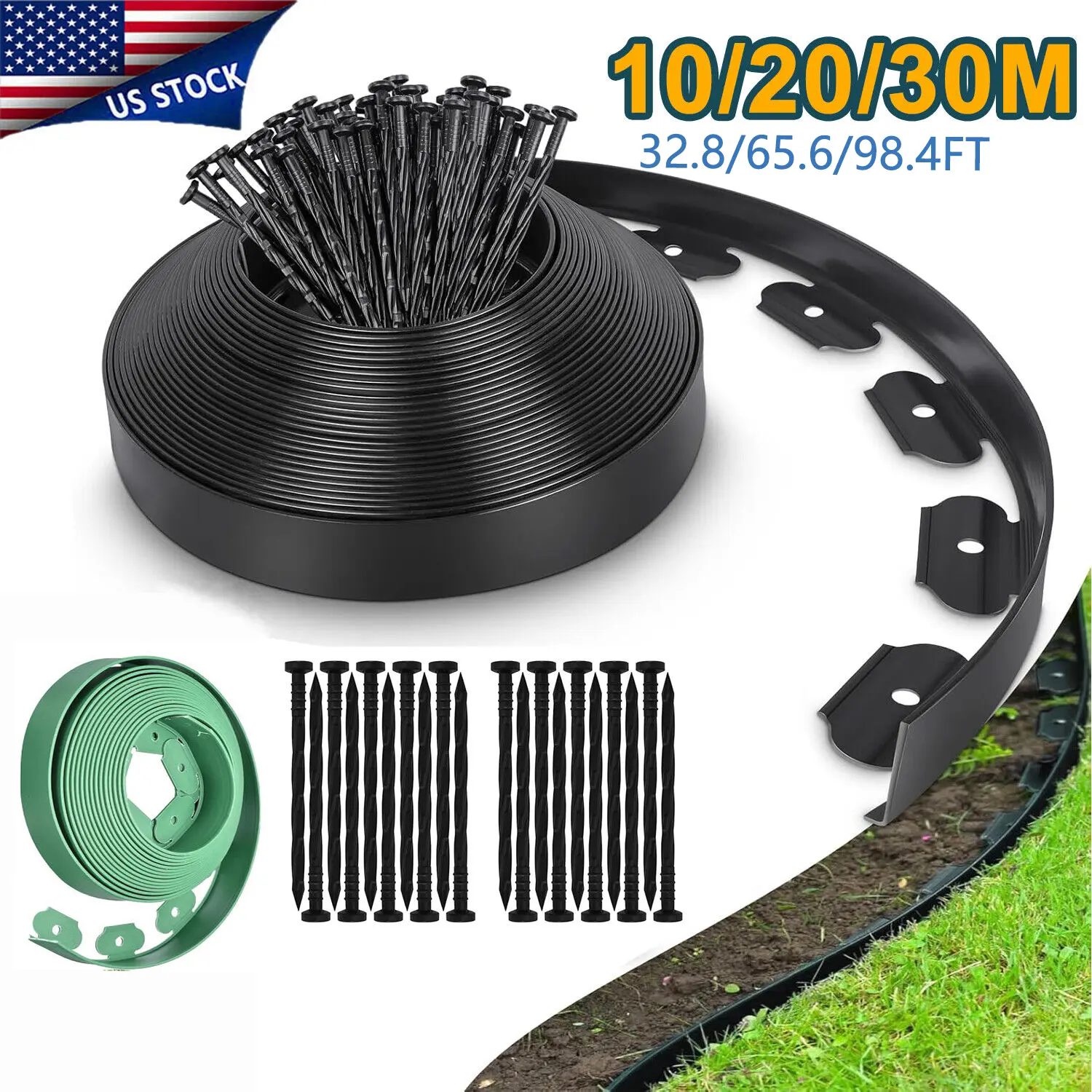 SJAPCK L-shaped Landscape Edging Border kit 33 FT Garden Edge Lawn Border Garden No Dig Landscape Edging Border Kit 2" Tall Flexible Yard Lawn Border Modern Patio