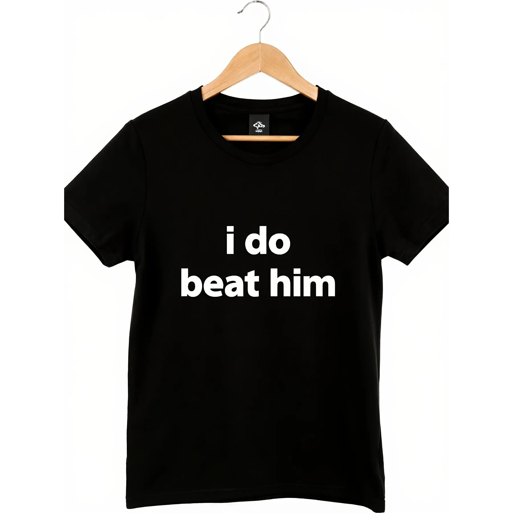 Black Short Sleeve T-Shirt for Men and Women with 'I Do Beat Him' Bold White Text | Plain Smooth Fabric, Casual Summer Tee, Funny Statement Graphic, Unique Design, Perfect for All-Season Wear, Casual Crew Neck, Random Print T-Shirt Gift, Plus Size