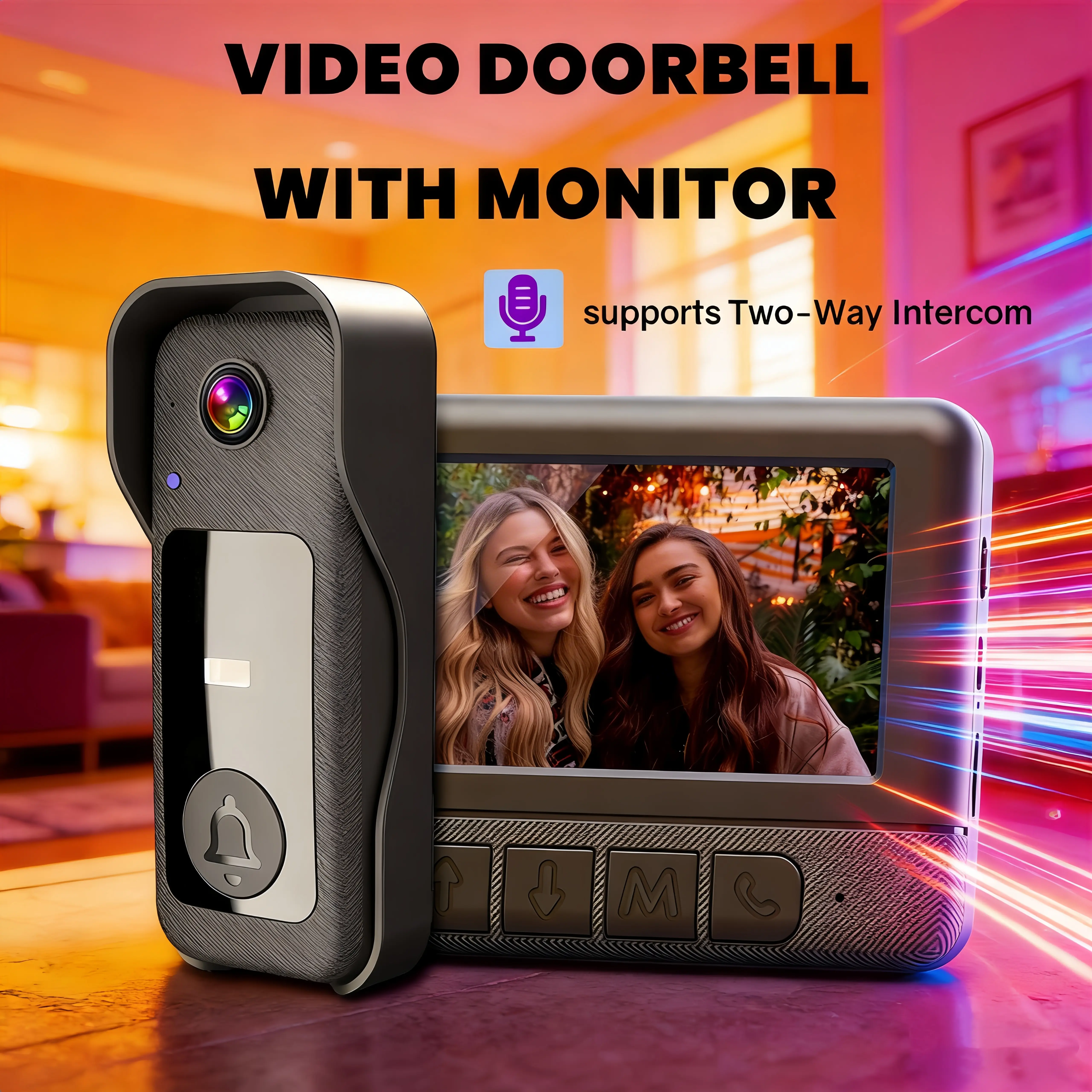 X6 Smart Wireless Video Doorbell with 4.3 Inch HD Monitor, Two-Way Audio, Infrared Night Vision, Motion Detection, No WiFi Required, Easy Install Home Security Camera, Visual Door Bell for Home Apartment Garage with 128GB Storage Support