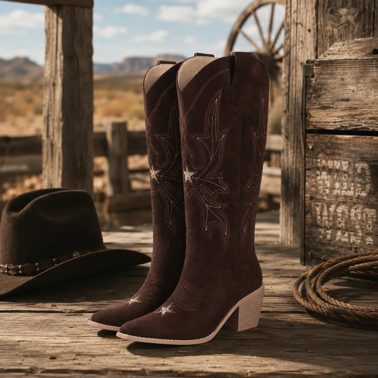 FREECHICC Cowboy Boots for Women Knee High Western Boots Pointed Toe Side Zipper Chunky Heel Country Western Boots Wide Calf Cowgirl Boots#WeeklyDeals#TikTokShopDealsforYouDays#DealsForYouDays#SummerWins
