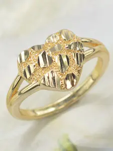 Elegant Heart Geometric Texture Floral Ring, 14k Gold Plated Fashion Jewelry for Women, Perfect Gift for Valentine's Day Mother's Day Birthday Party