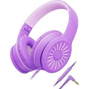 L-HPS033  Wired Headphones with Microphone, K16 On-Ear Headphones for Kids with 3.5MM Jack, Foldable Stereo Bass Headphones for Teens School Amazon Kindle, Fire, Chromebook, Tablet(Purple Pink)