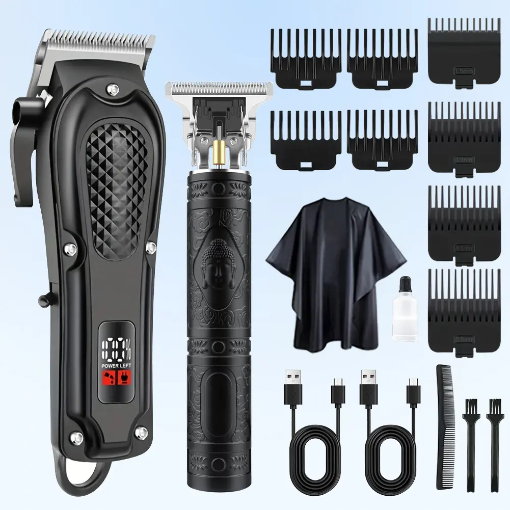 Professional Cordless Hair Clippers Set - USB Rechargeable Barber Shaving Machine & Beard Trimmer with Accessories - Perfect Grooming Gift for Men