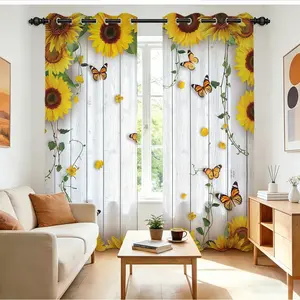 2 Panels Country Style Sunflower Print Blackout Curtains, Home Decoration Curtain for Living Room Bedroom Dining Room Home Decor Partition Dividers